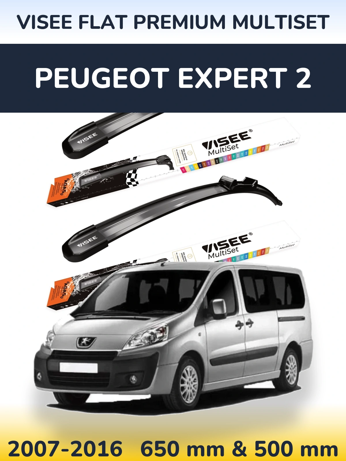 Sada předních stěračů VISEE FLAT PREMIUM MultiSet 650 a 500 mm pro Peugeot Expert 2 2007-2016