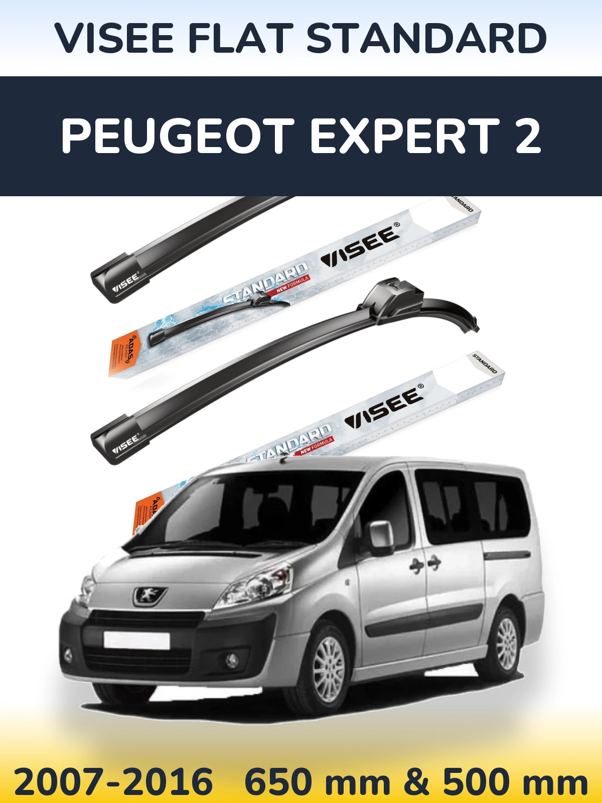 Sada předních stěračů VISEE FLAT STANDARD 650 a 500 mm pro Peugeot Expert 2 2007-2016
