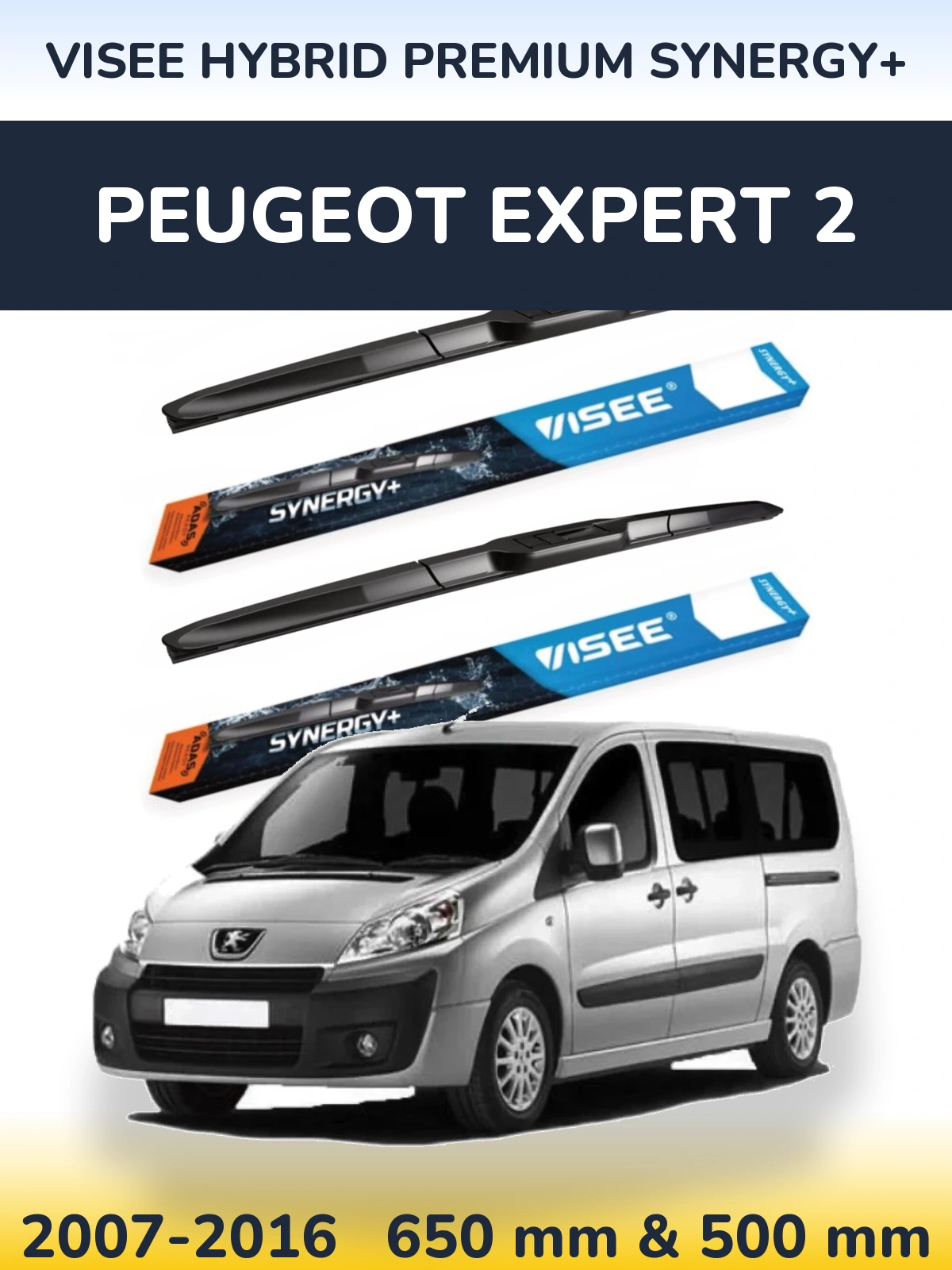 Sada předních stěračů VISEE HYBRID PREMIUM SYNERGY+ 650 a 500 mm pro Peugeot Expert 2 2007-2016