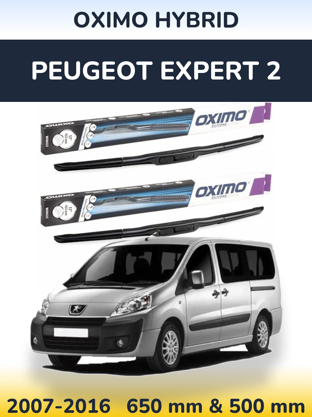 Sada předních stěračů Oximo Hybrid 650 a 500 mm pro Peugeot Expert 2 2007-2016