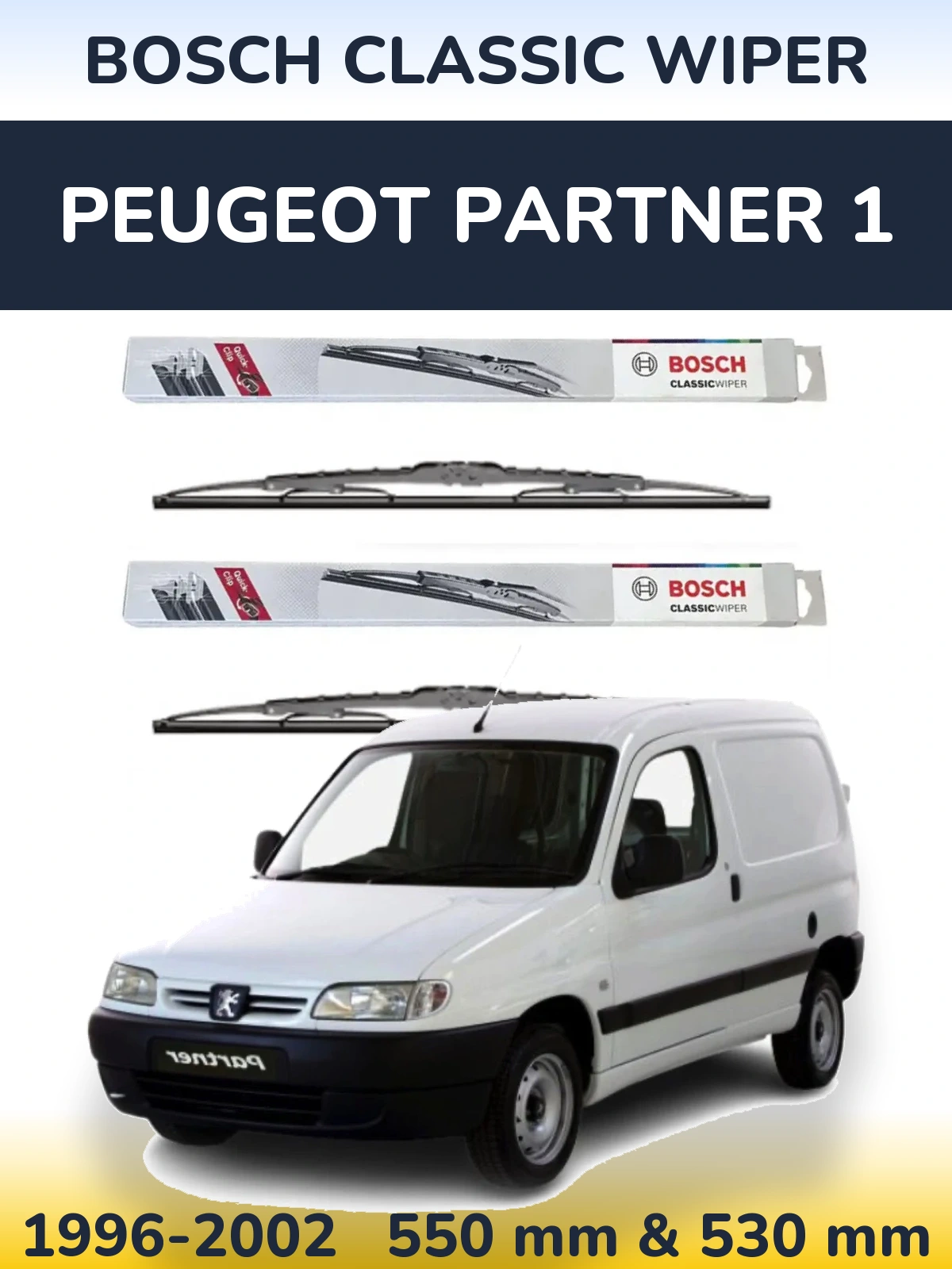 Sada předních stěračů BOSCH Classic Wiper 550 a 530 mm pro Peugeot Partner 1 1996-2002