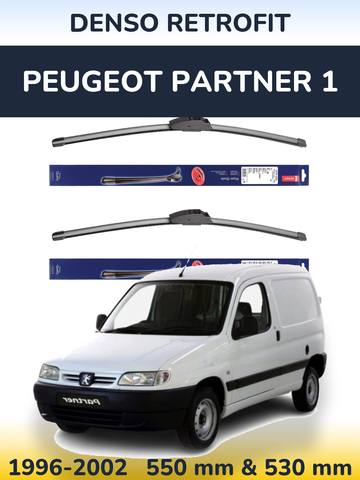 Sada předních stěračů Denso Retrofit 550 a 530 mm pro Peugeot Partner 1 1996-2002