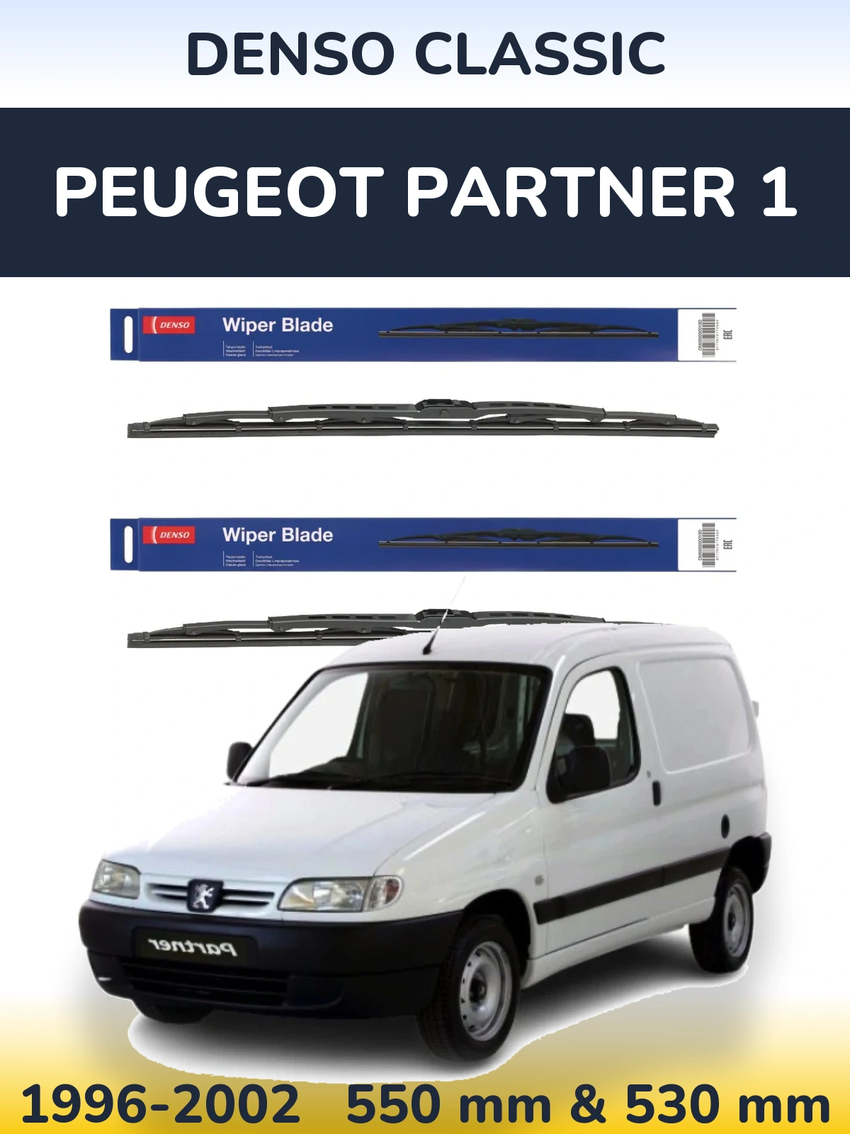 Sada předních stěračů Denso Classic 550 a 530 mm pro Peugeot Partner 1 1996-2002