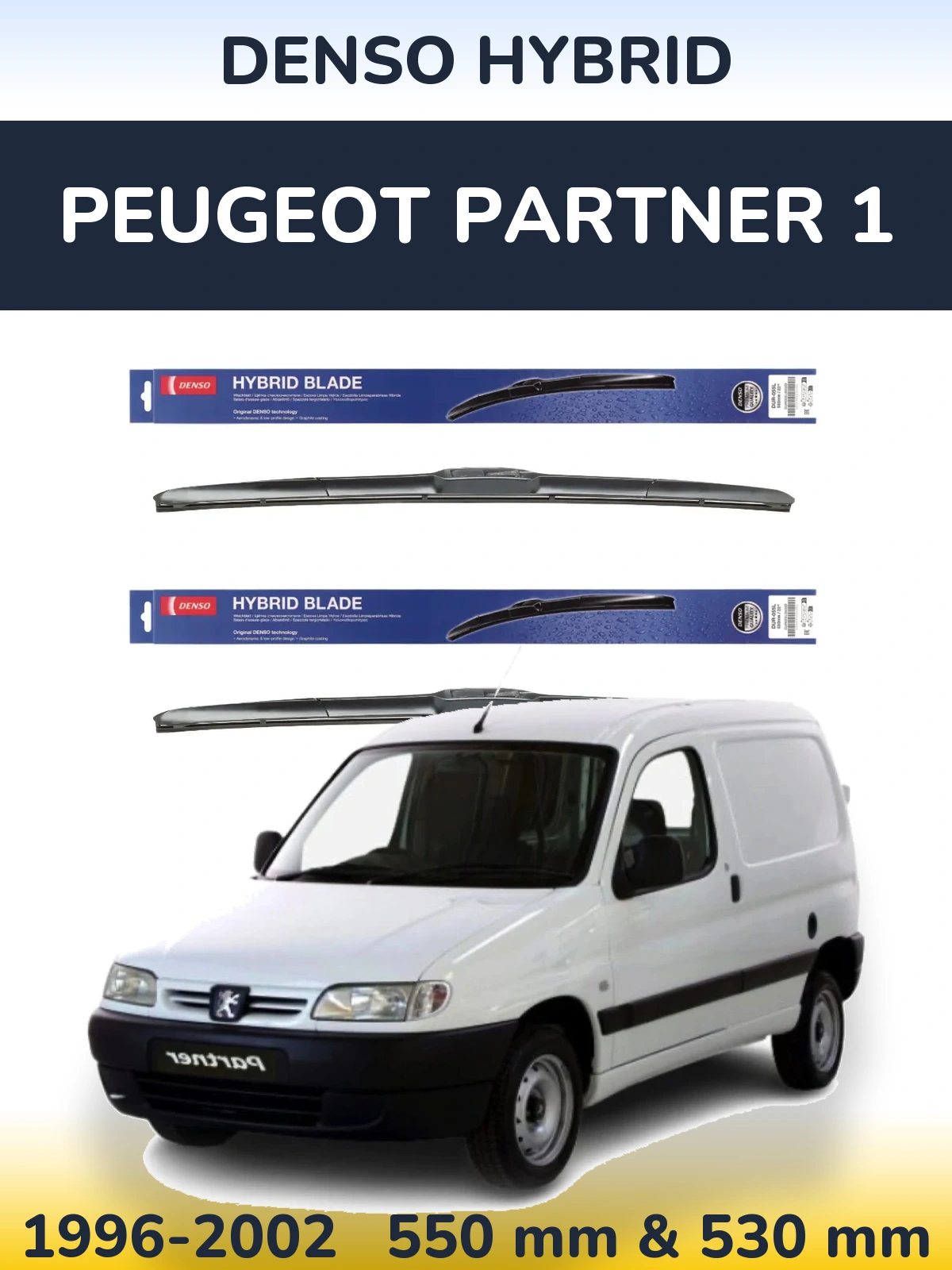 Sada předních stěračů Denso Hybrid 550 a 530 mm pro Peugeot Partner 1 1996-2002