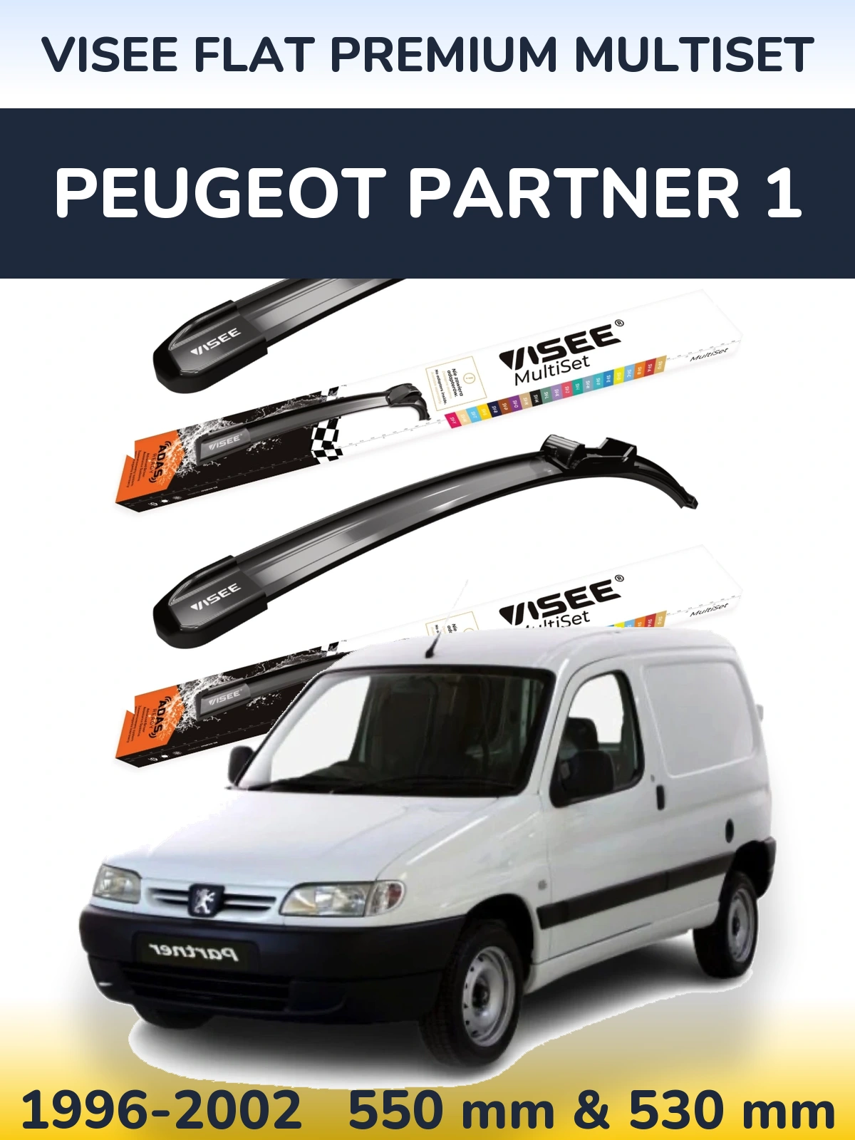 Sada předních stěračů VISEE FLAT PREMIUM MultiSet 550 a 530 mm pro Peugeot Partner 1 1996-2002