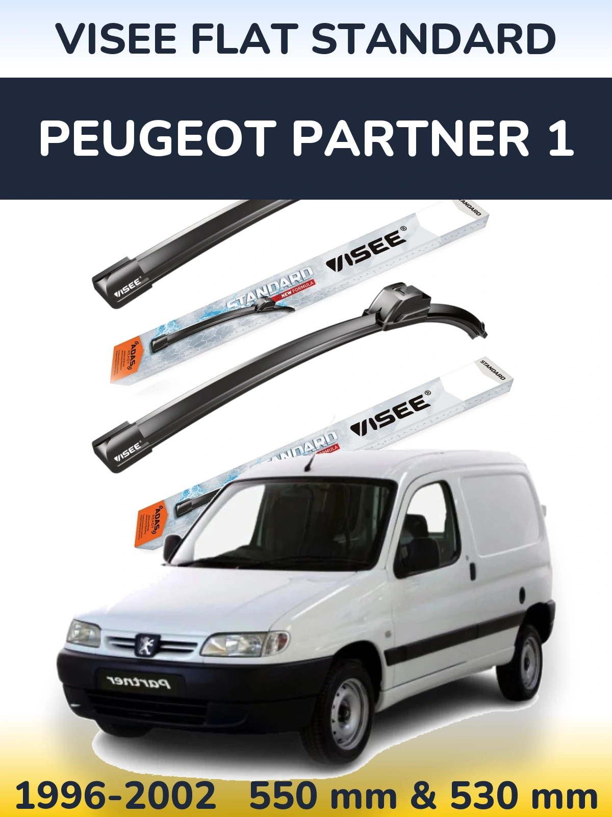 Sada předních stěračů VISEE FLAT STANDARD 550 a 530 mm pro Peugeot Partner 1 1996-2002