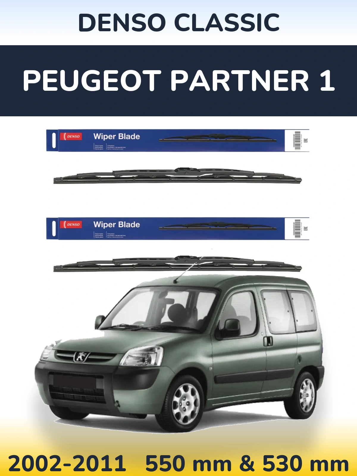 Sada předních stěračů Denso Classic 550 a 530 mm pro Peugeot Partner 1 2002-2011