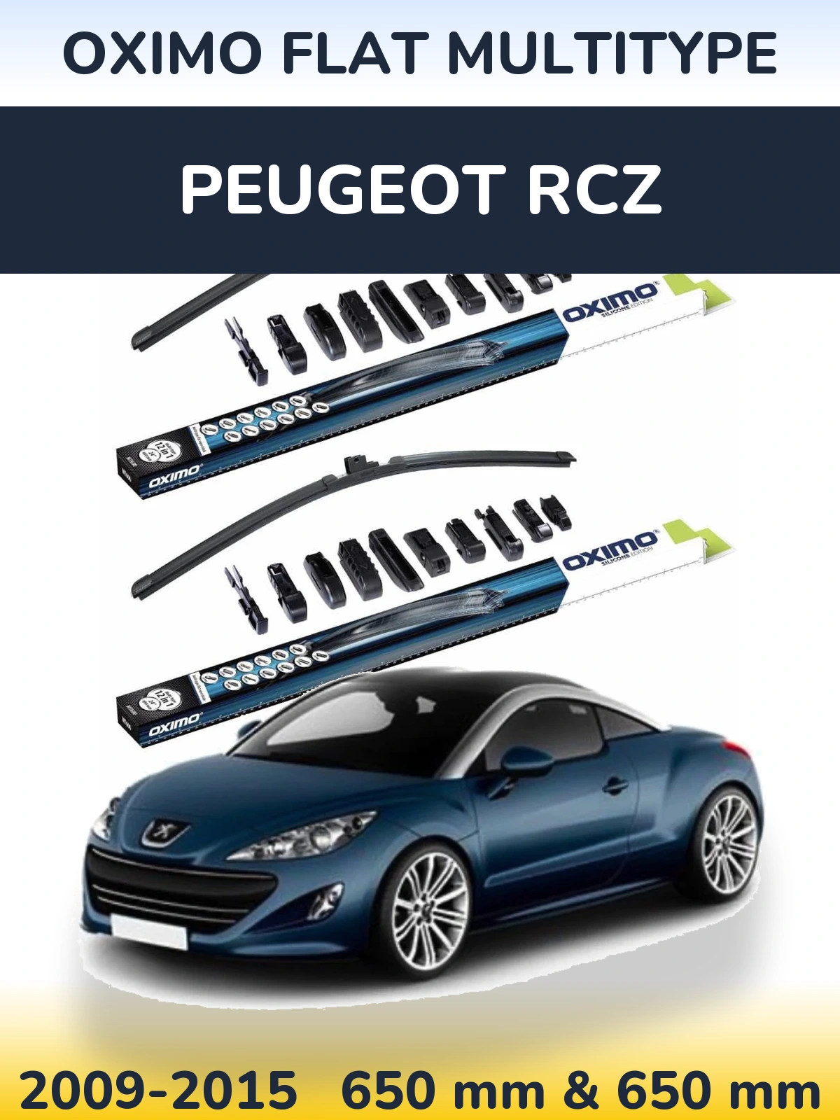 Sada předních stěračů Oximo Flat MultiType 650 a 650 mm pro Peugeot RCZ 2009-2015
