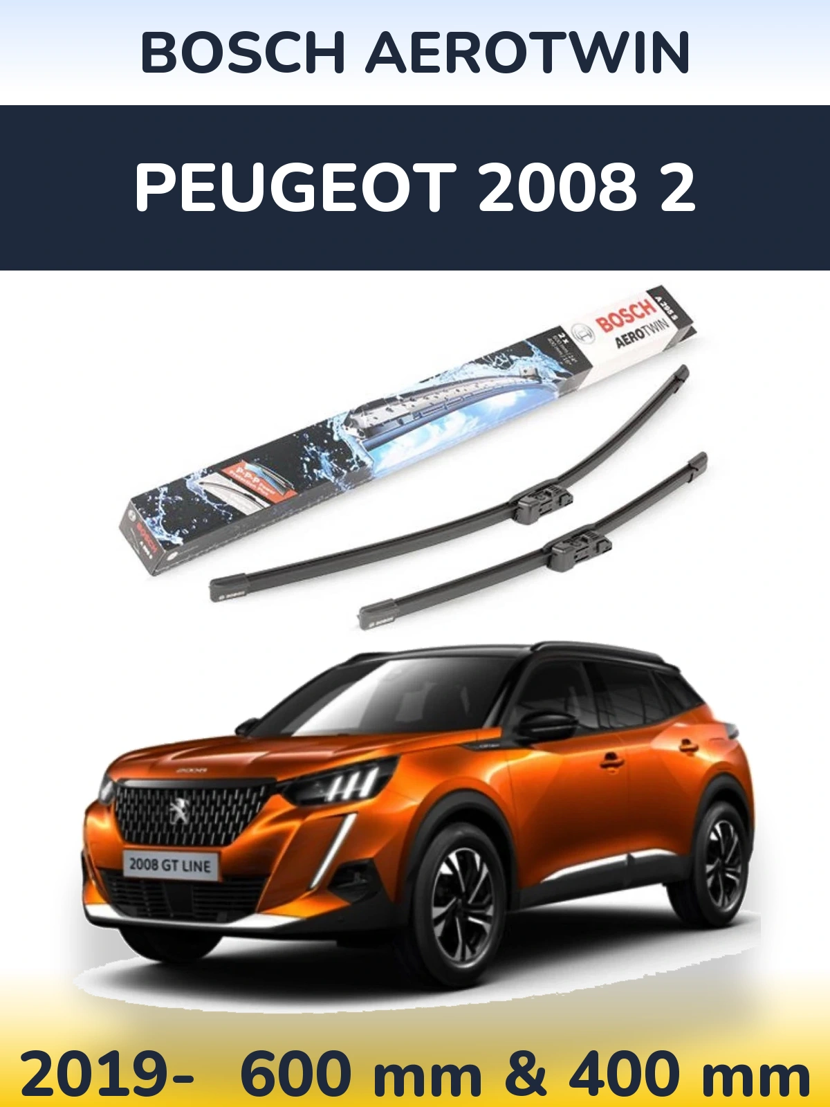 Sada předních stěračů BOSCH AeroTwin 600 a 400 mm pro Peugeot 2008 2 2019-2026