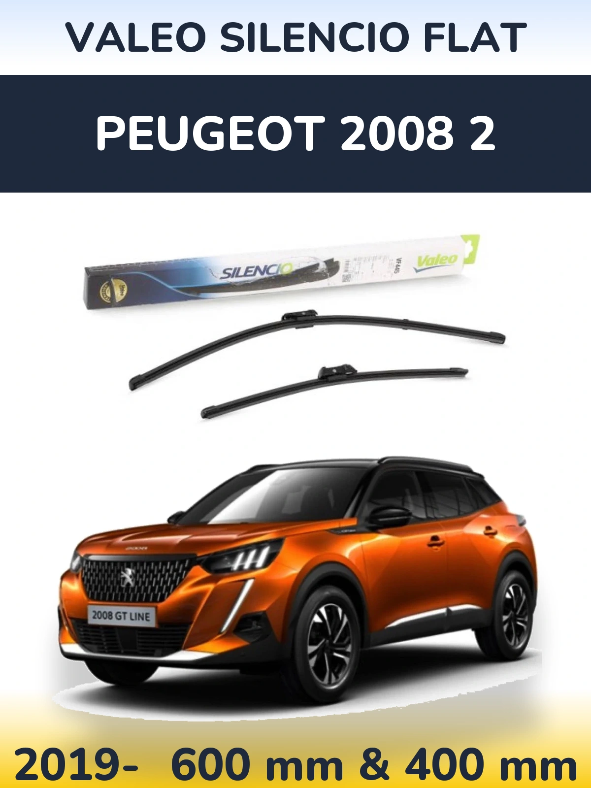 Комплект передніх щіток Valeo Silencio Flat 600 & 400 мм для Peugeot 2008 2 2019-2026