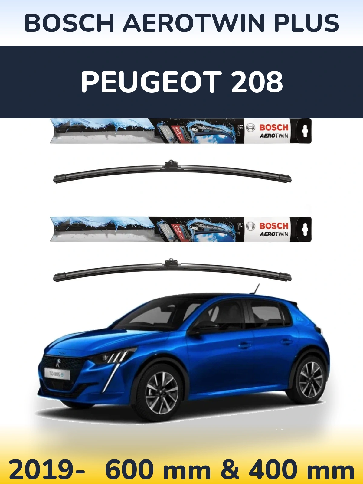 Sada předních stěračů BOSCH AeroTwin Plus 600 a 400 mm pro Peugeot 208 2019-2026