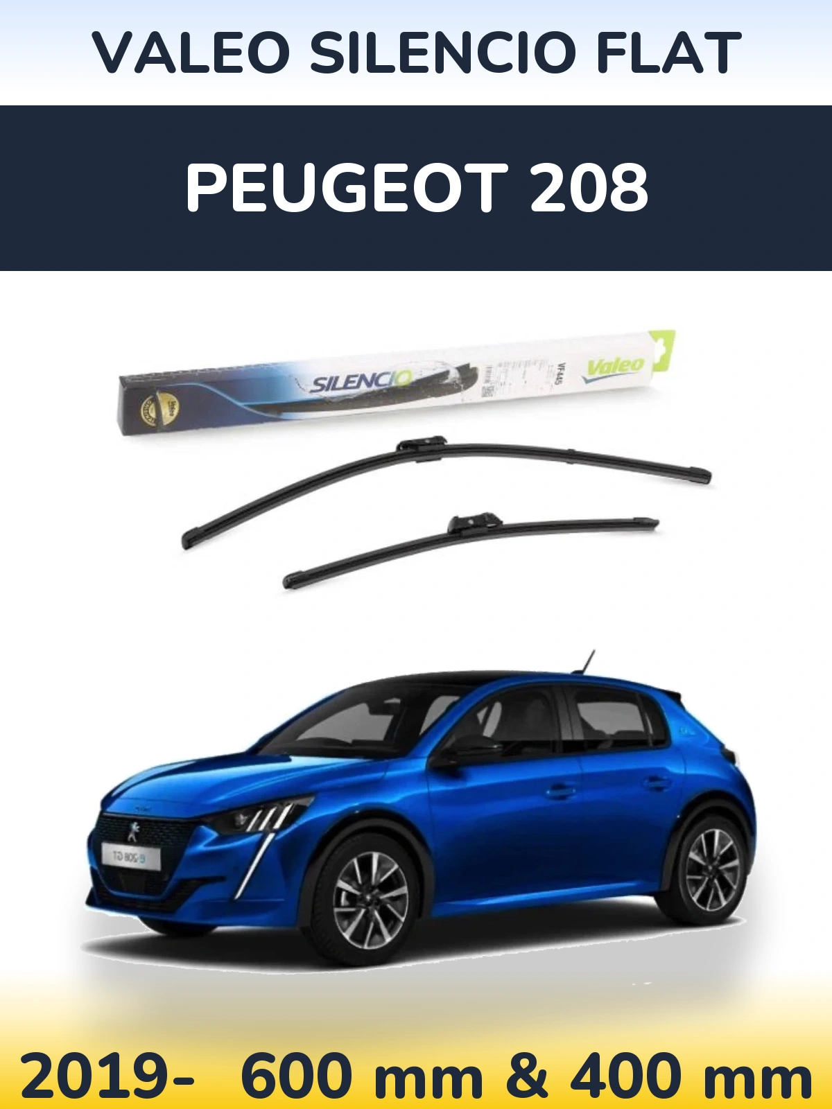 Sada předních stěračů Valeo Silencio Flat 600 a 400 mm pro Peugeot 208 2019-2026