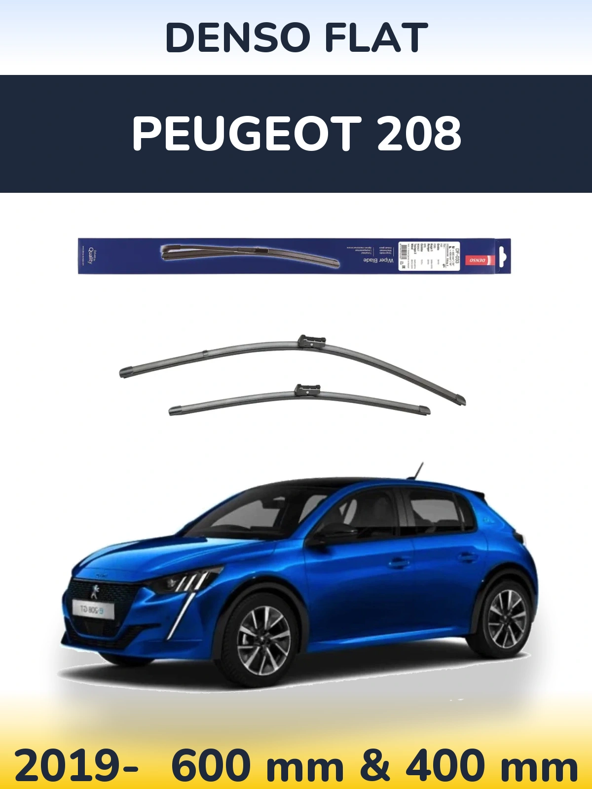 Sada předních stěračů Denso Flat 600 a 400 mm pro Peugeot 208 2019-2026