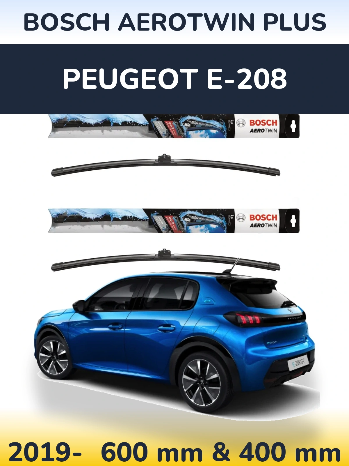 Sada předních stěračů BOSCH AeroTwin Plus 600 a 400 mm pro Peugeot e-208 2019-2026