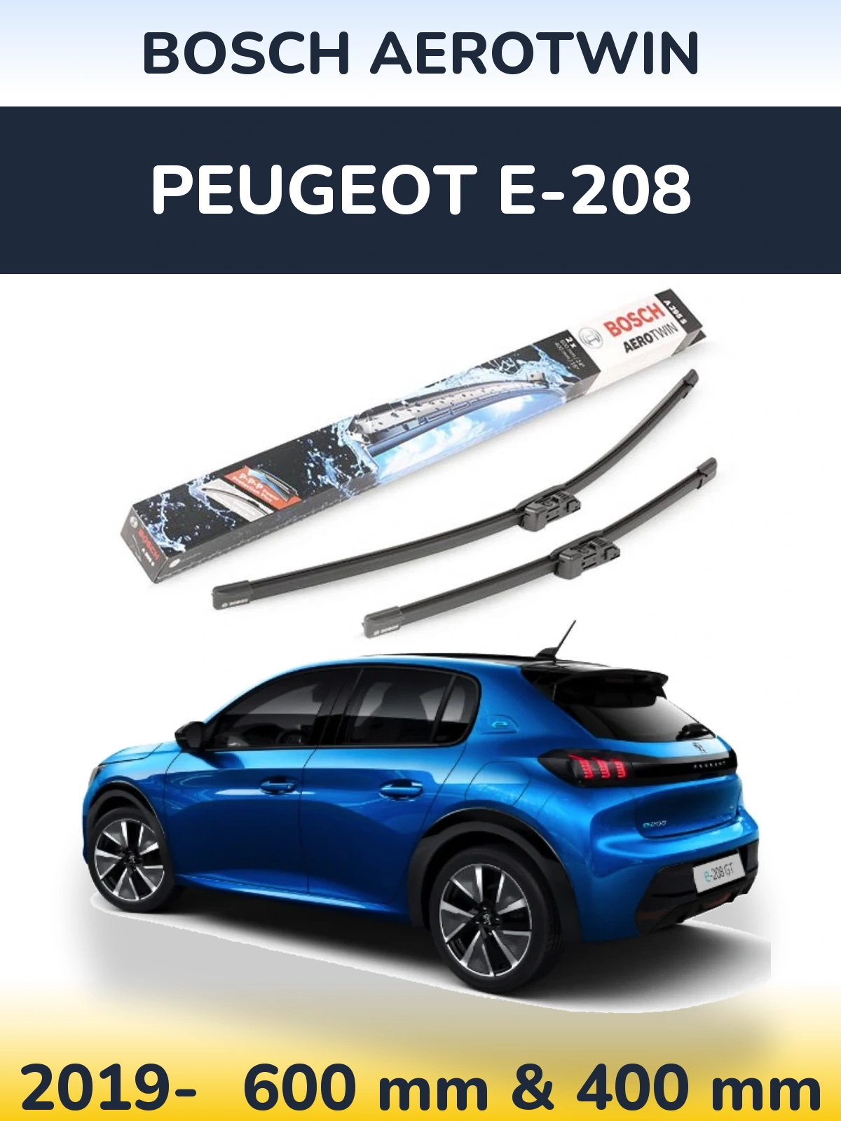 Комплект передніх щіток BOSCH AeroTwin 600 & 400 мм для Peugeot e-208 2019-2026