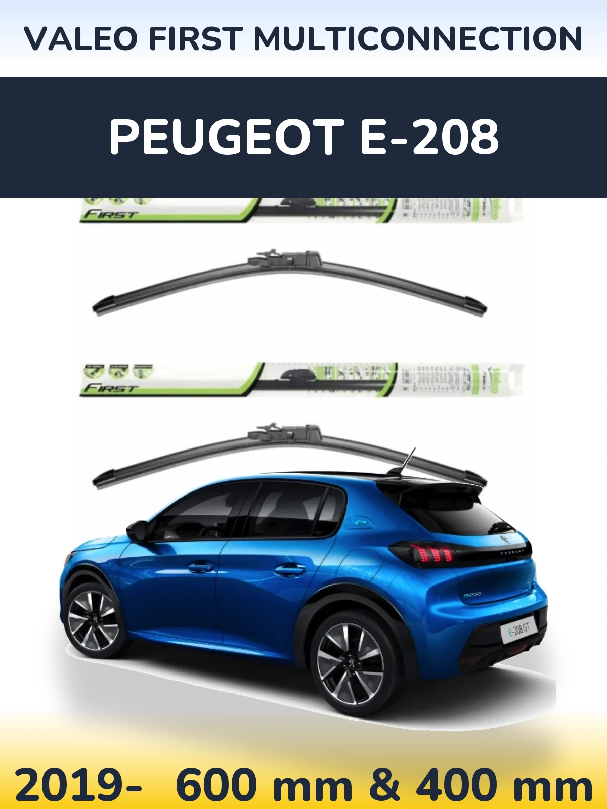 Sada předních stěračů Valeo First MultiConnection 600 a 400 mm pro Peugeot e-208 2019-2026