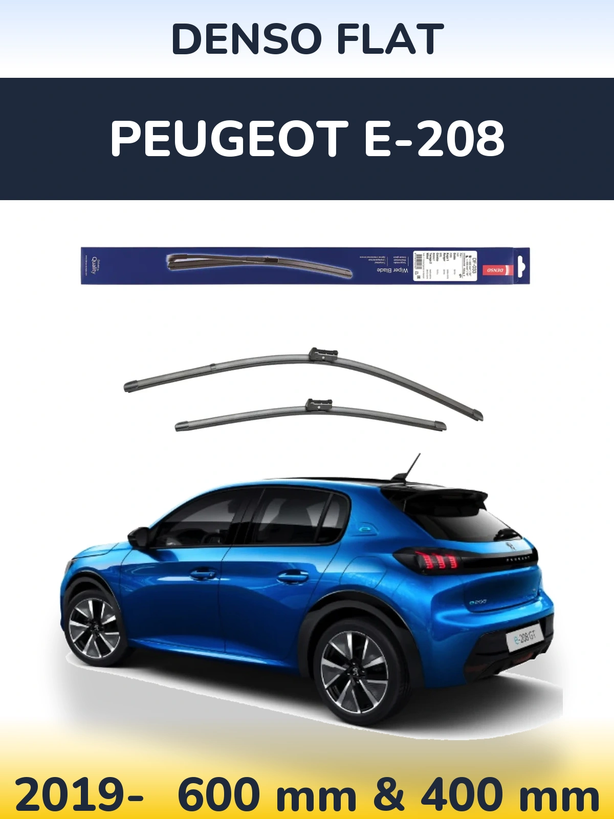 Sada předních stěračů Denso Flat 600 a 400 mm pro Peugeot e-208 2019-2026