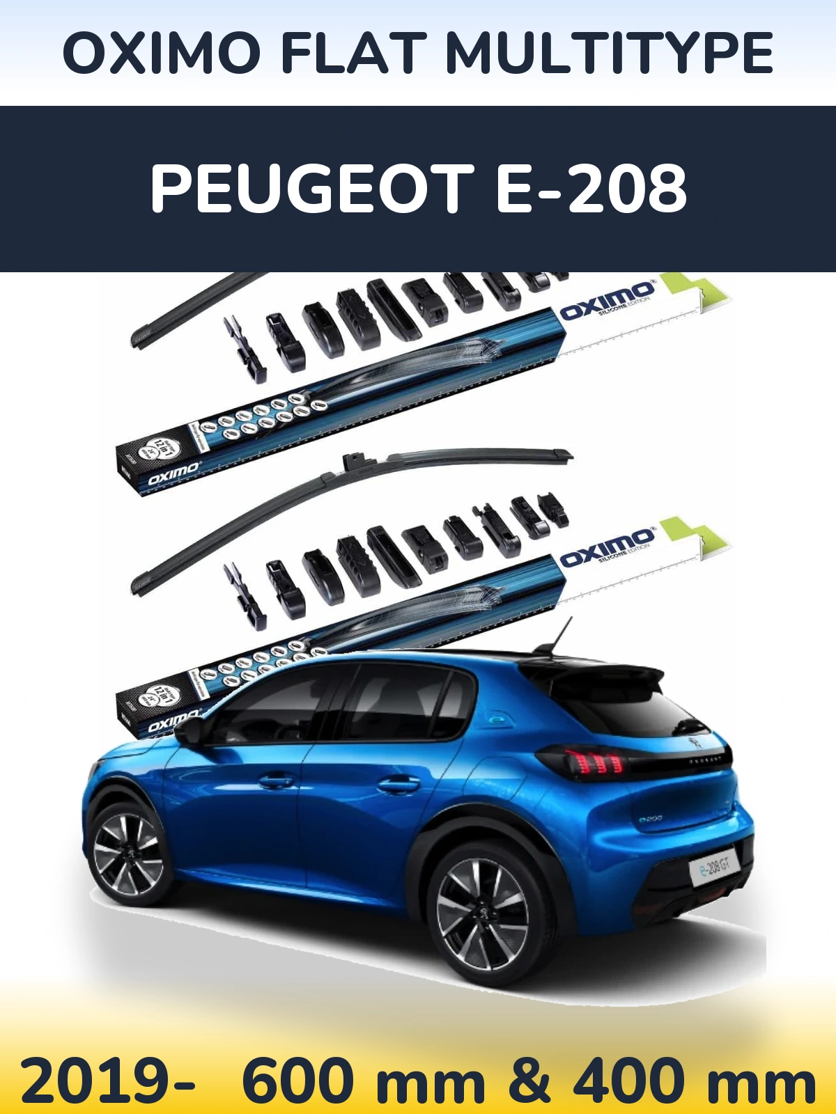 Sada předních stěračů Oximo Flat MultiType 600 a 400 mm pro Peugeot e-208 2019-2026