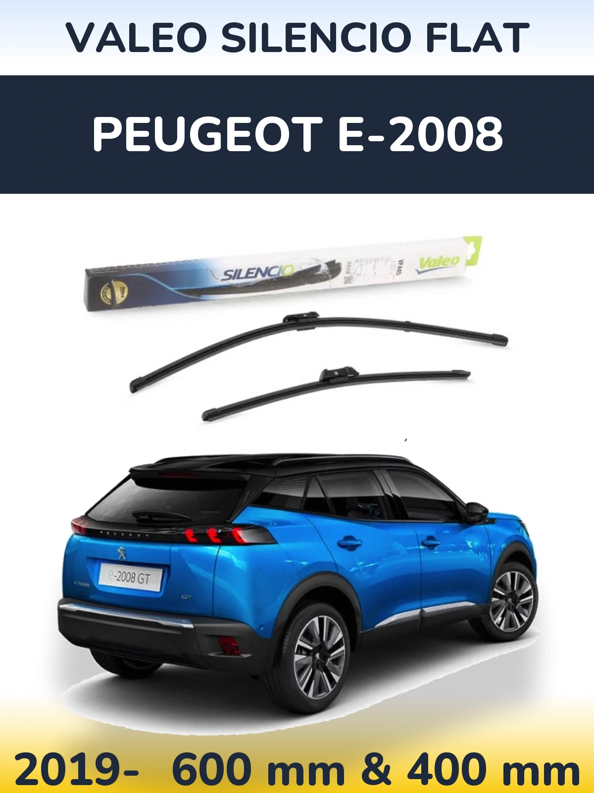 Sada předních stěračů Valeo Silencio Flat 600 a 400 mm pro Peugeot e-2008 2019-2026