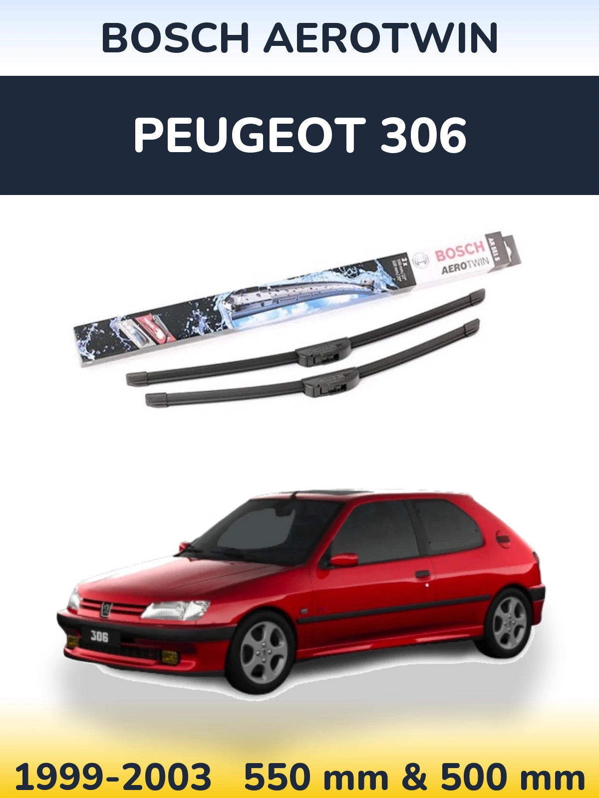 Sada předních stěračů BOSCH AeroTwin 550 a 500 mm pro Peugeot 306 1999-2003