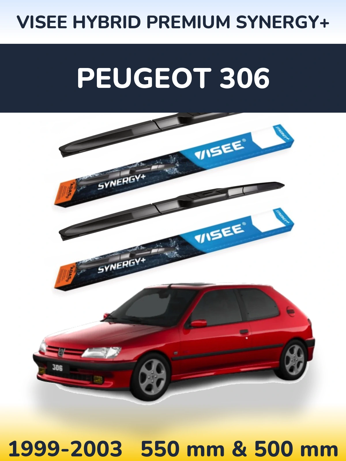 Sada předních stěračů VISEE HYBRID PREMIUM SYNERGY+ 550 a 500 mm pro Peugeot 306 1999-2003