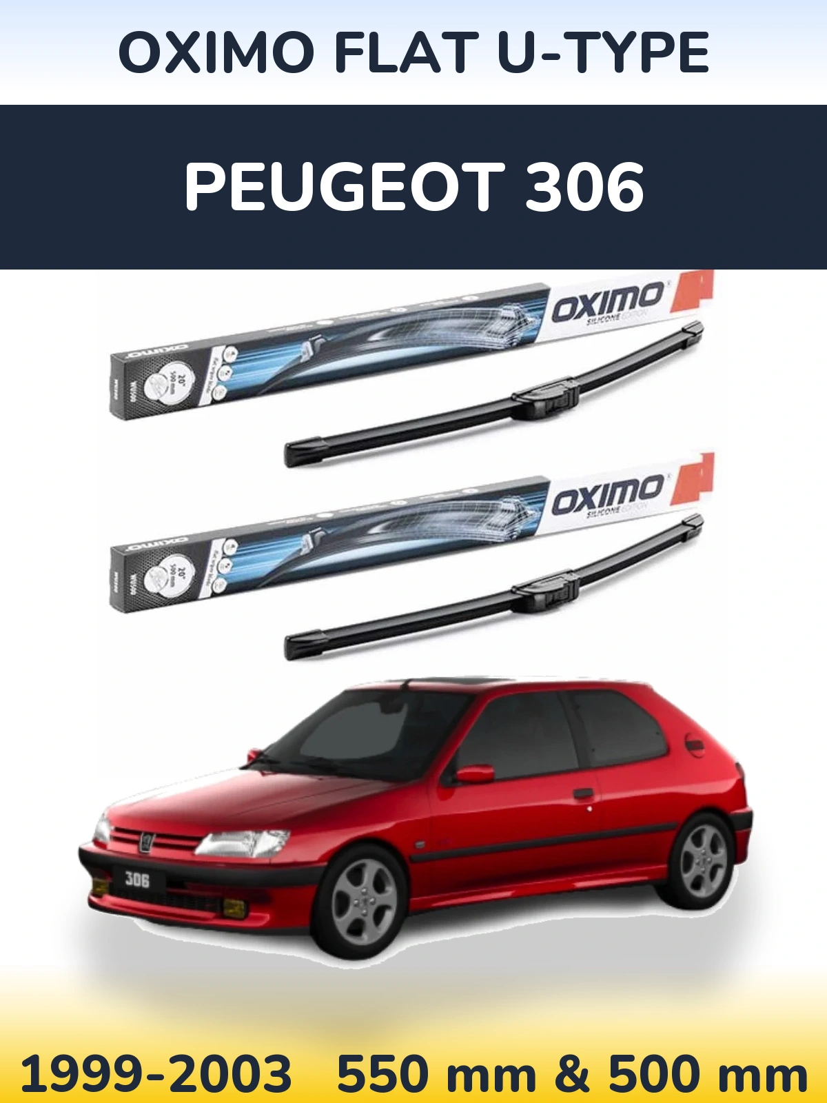 Sada předních stěračů Oximo Flat U-type 550 a 500 mm pro Peugeot 306 1999-2003