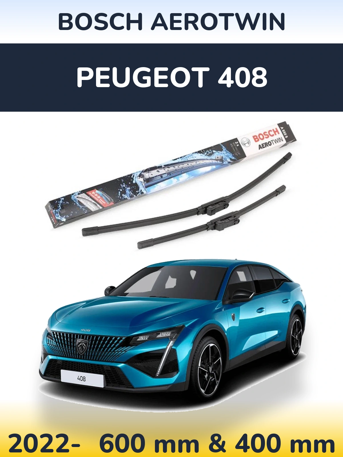 Sada předních stěračů BOSCH AeroTwin 600 a 400 mm pro Peugeot 408 2022-2026