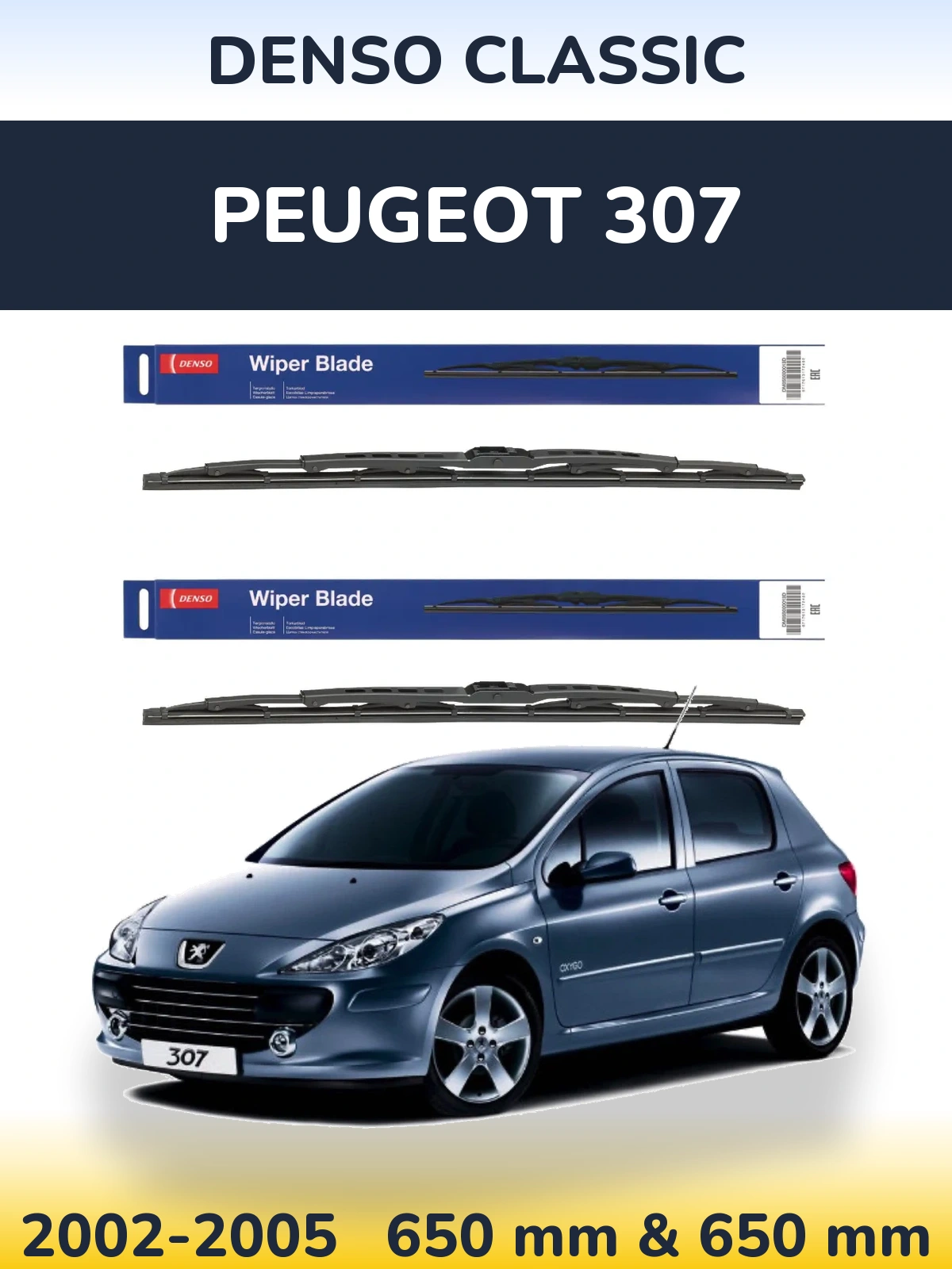 Sada předních stěračů Denso Classic 650 a 650 mm pro Peugeot 307 2002-2005