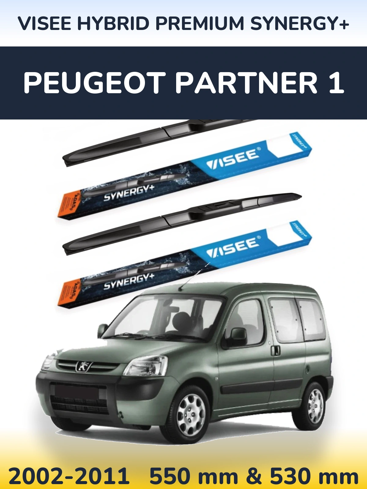 Sada předních stěračů VISEE HYBRID PREMIUM SYNERGY+ 550 a 530 mm pro Peugeot Partner 1 2002-2011