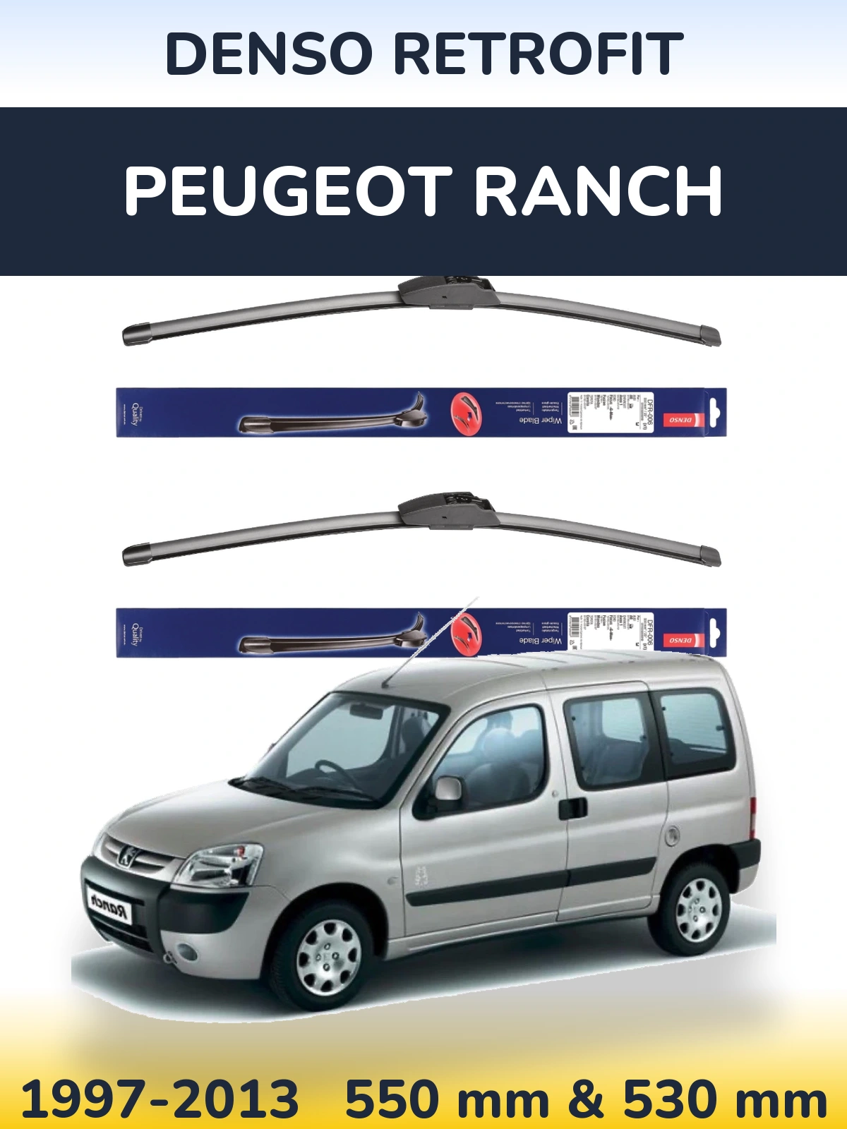 Sada předních stěračů Denso Retrofit 550 a 530 mm pro Peugeot Ranch 1997-2013
