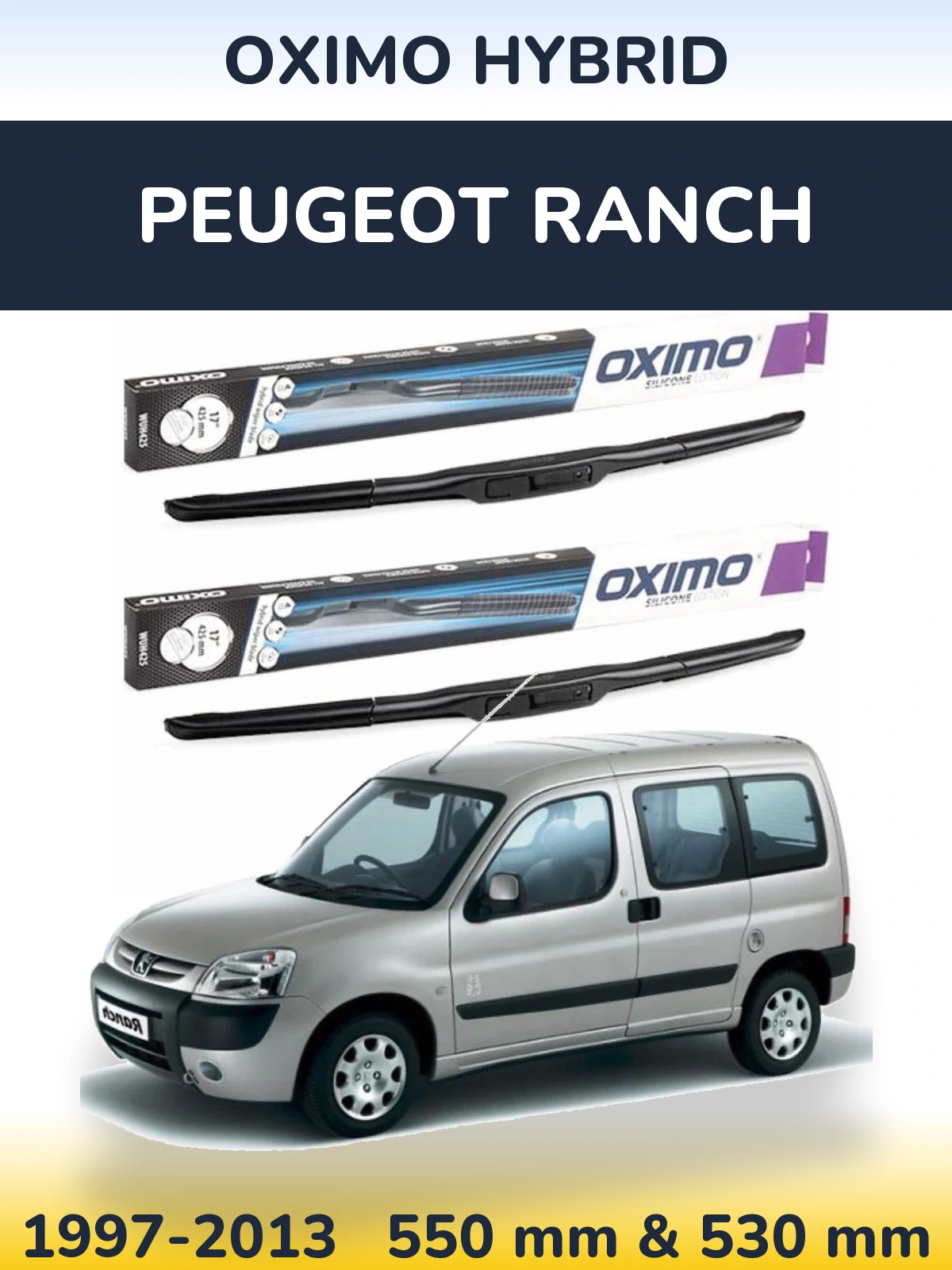 Sada předních stěračů Oximo Hybrid 550 a 530 mm pro Peugeot Ranch 1997-2013