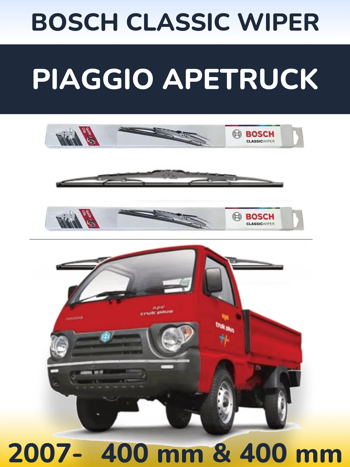 Sada předních stěračů BOSCH Classic Wiper 400 a 400 mm pro Piaggio Apetruck 2007-2026