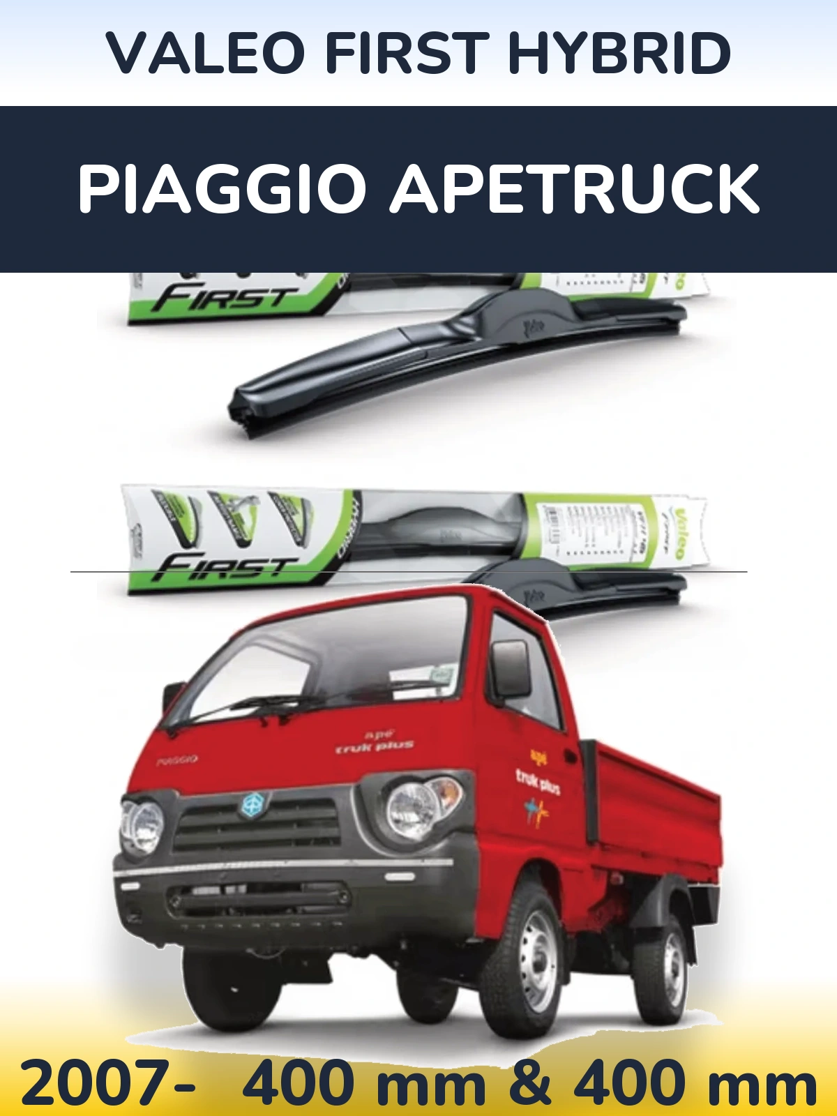Sada předních stěračů Valeo First Hybrid 400 a 400 mm pro Piaggio Apetruck 2007-2026