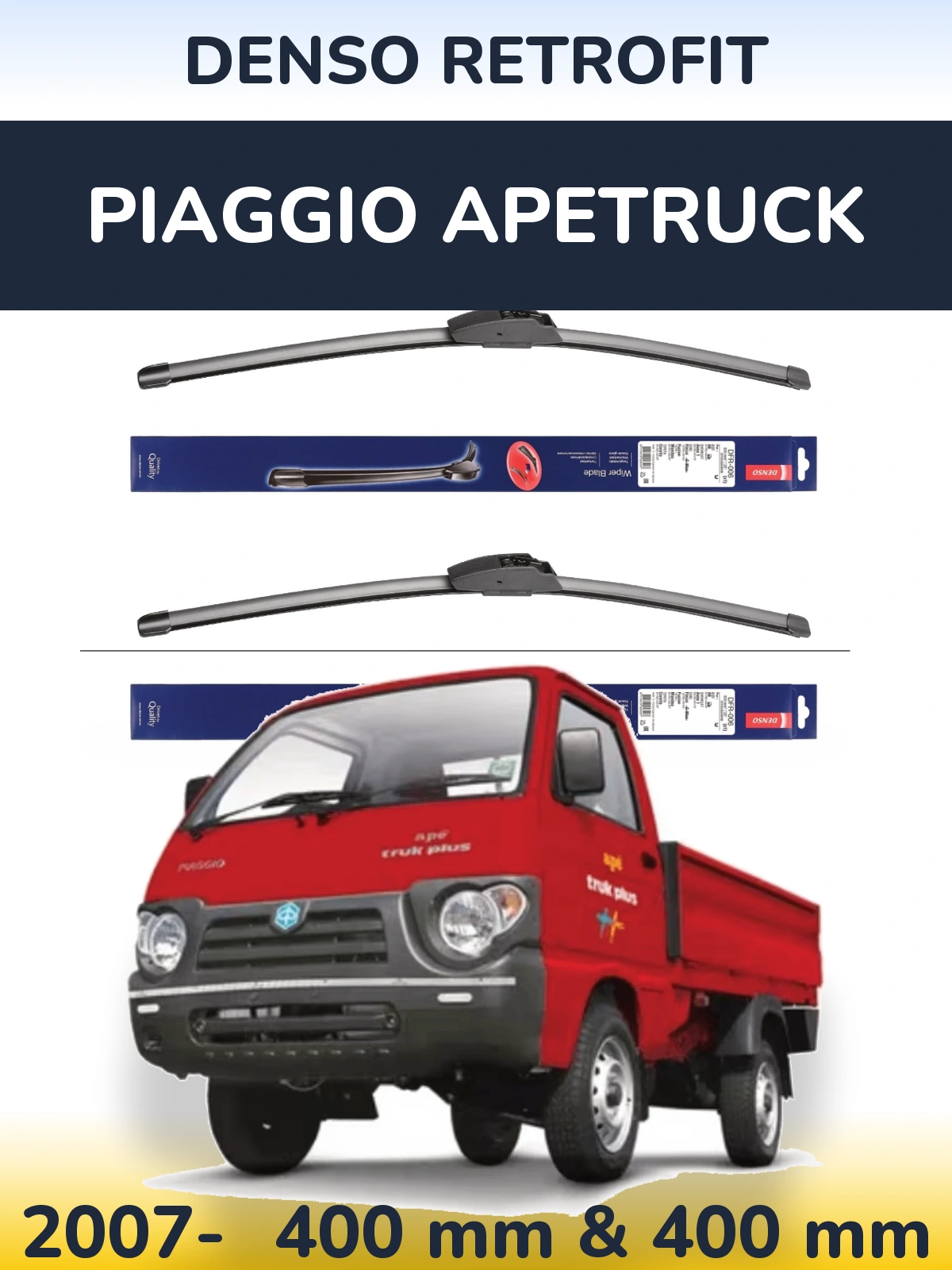 Sada předních stěračů Denso Retrofit 400 a 400 mm pro Piaggio Apetruck 2007-2026