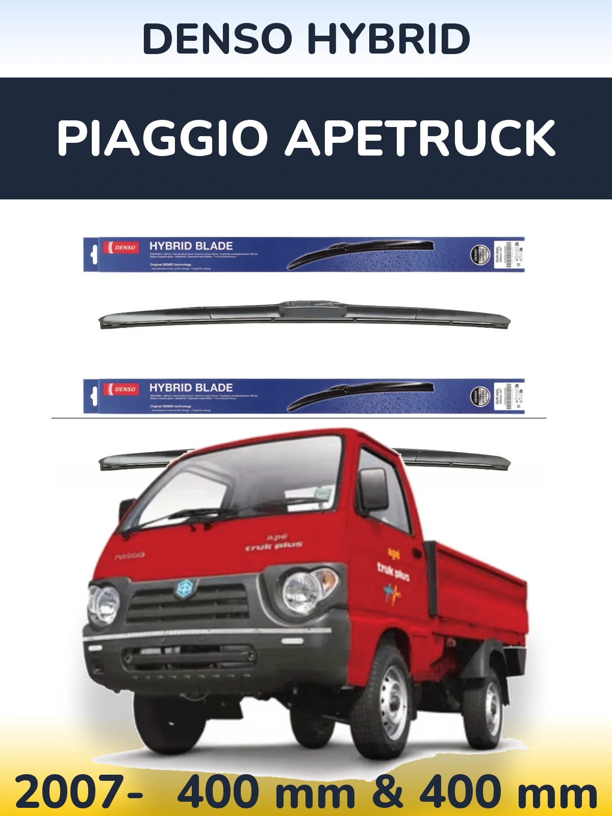 Sada předních stěračů Denso Hybrid 400 a 400 mm pro Piaggio Apetruck 2007-2026