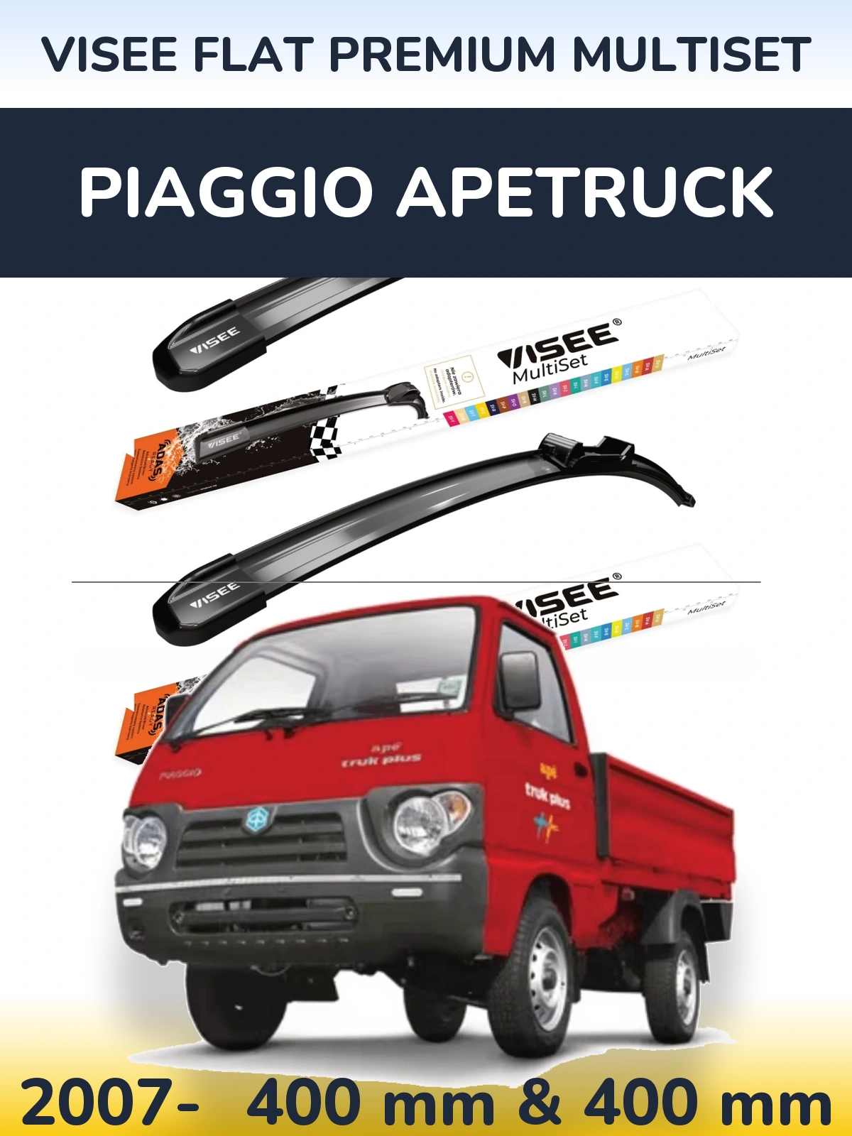 Sada předních stěračů VISEE FLAT PREMIUM MultiSet 400 a 400 mm pro Piaggio Apetruck 2007-2026