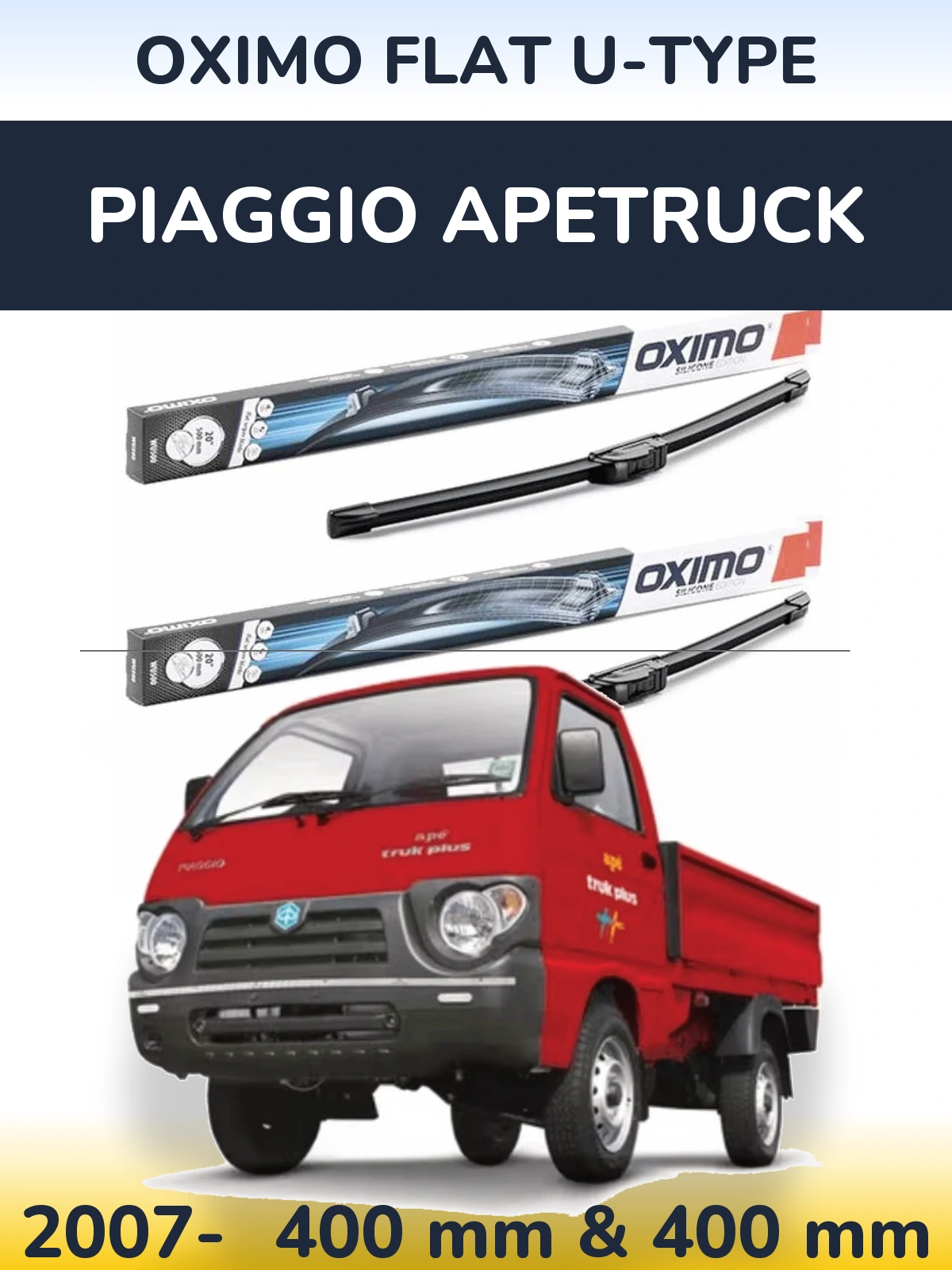 Sada předních stěračů Oximo Flat U-type 400 a 400 mm pro Piaggio Apetruck 2007-2026