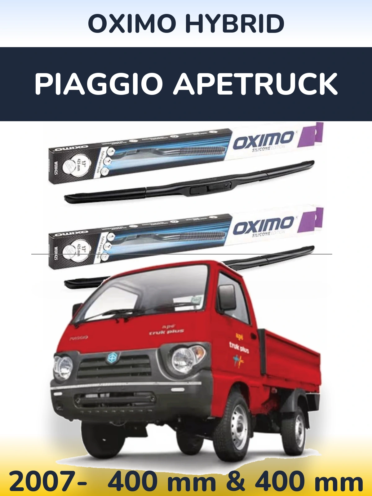 Sada předních stěračů Oximo Hybrid 400 a 400 mm pro Piaggio Apetruck 2007-2026