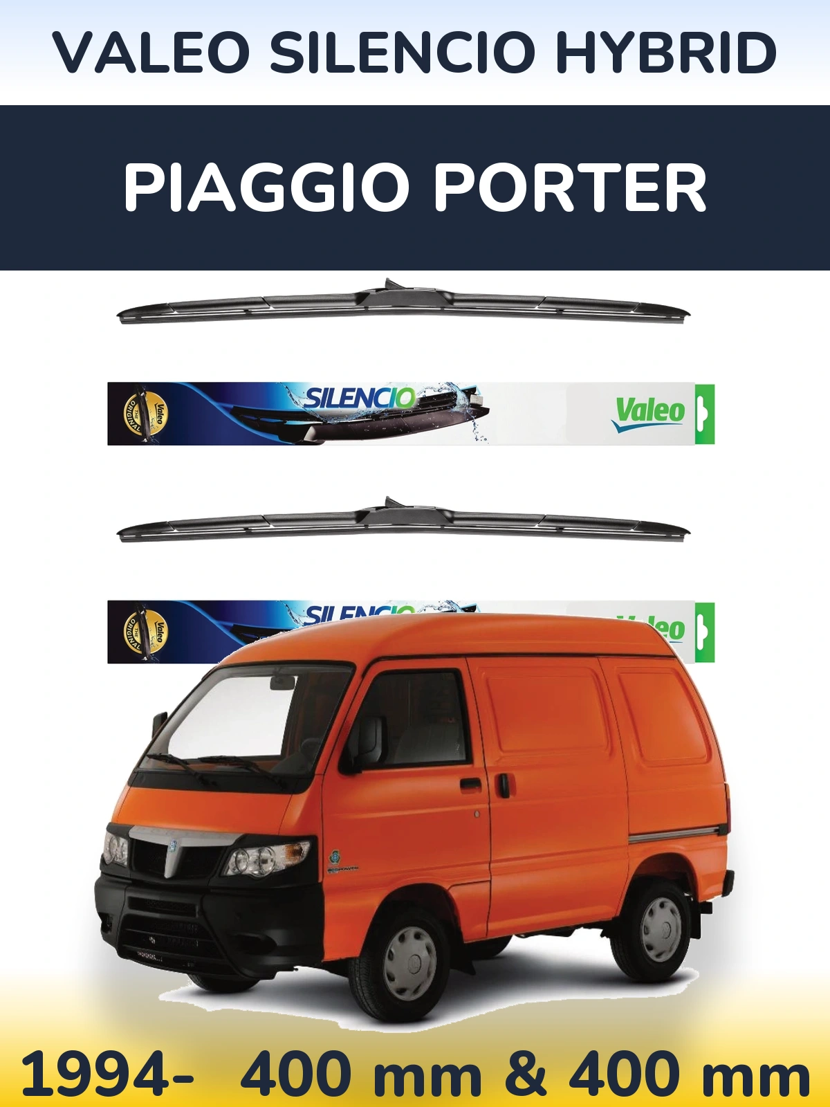 Sada předních stěračů Valeo Silencio Hybrid 400 a 400 mm pro Piaggio Porter 1994-2026