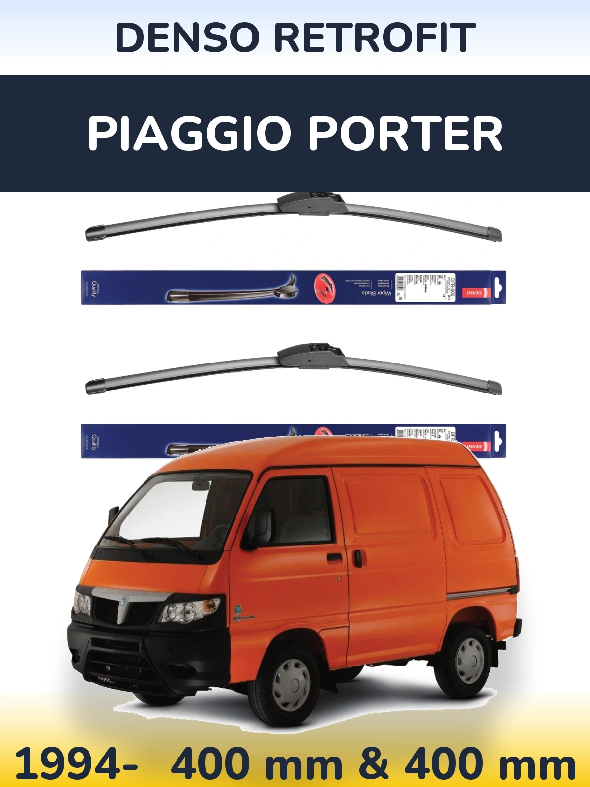 Sada předních stěračů Denso Retrofit 400 a 400 mm pro Piaggio Porter 1994-2026