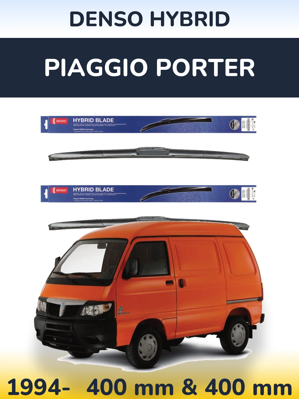 Sada předních stěračů Denso Hybrid 400 a 400 mm pro Piaggio Porter 1994-2026