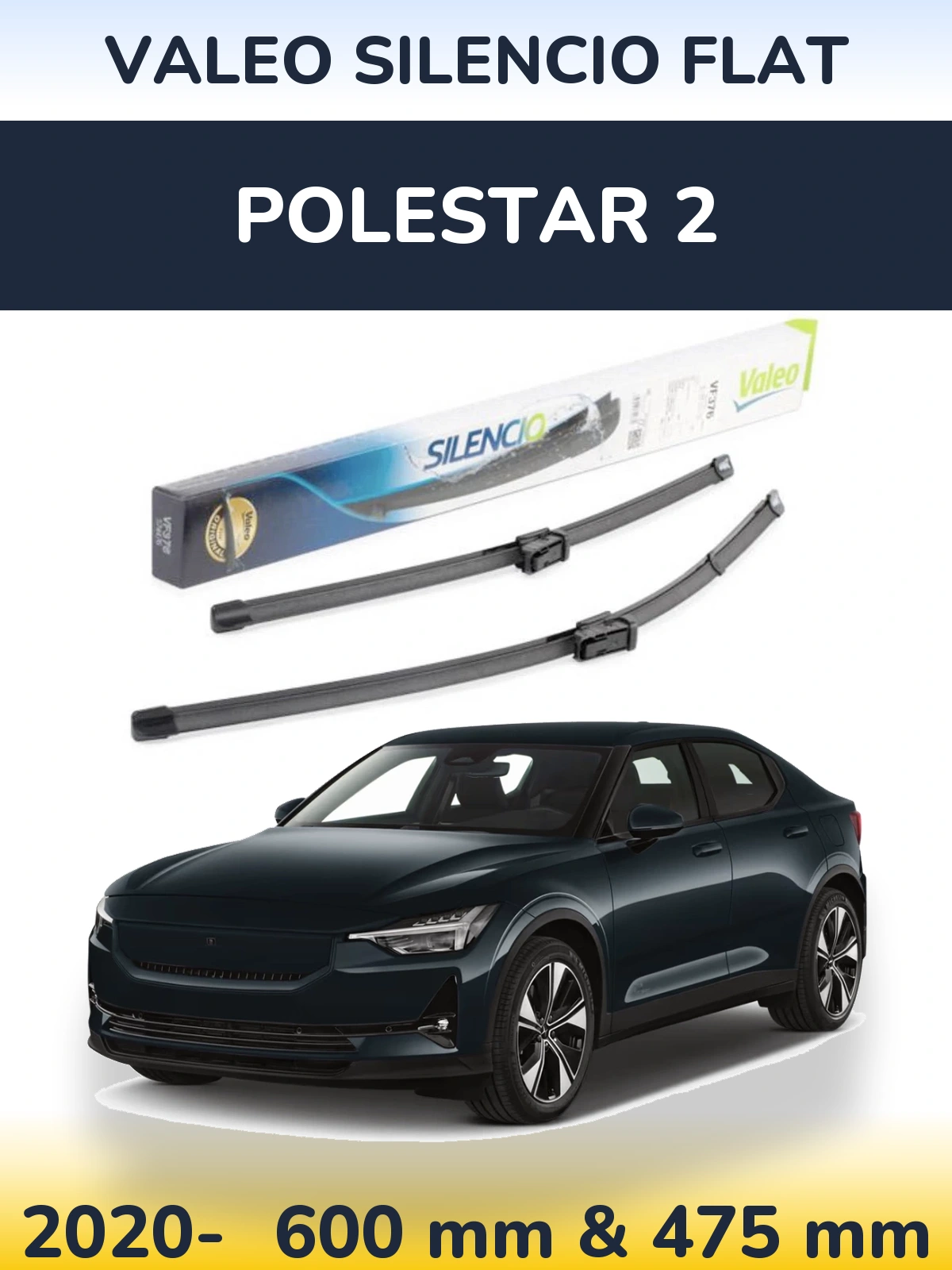 Sada předních stěračů Valeo Silencio Flat 600 a 475 mm pro Polestar 2 2020-2026