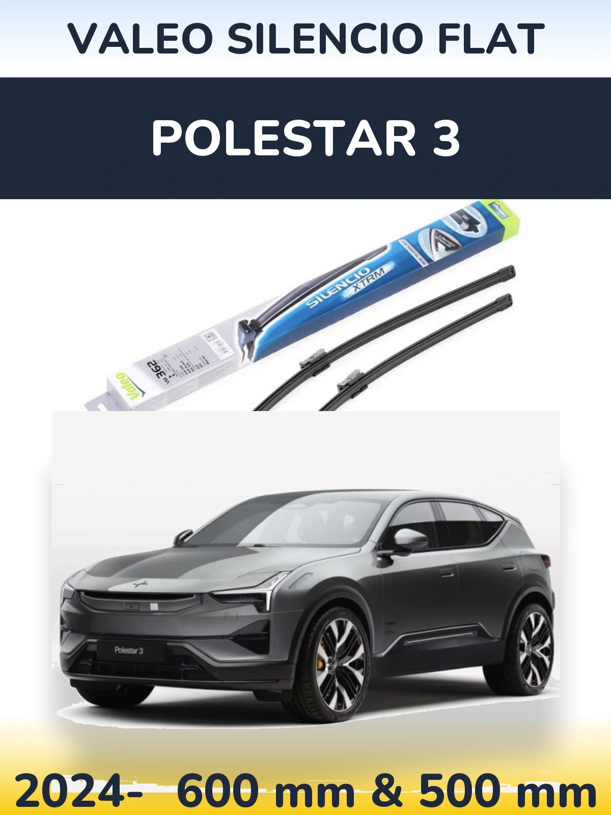 Sada předních stěračů Valeo Silencio Flat 600 a 500 mm pro Polestar 3 2024-2026