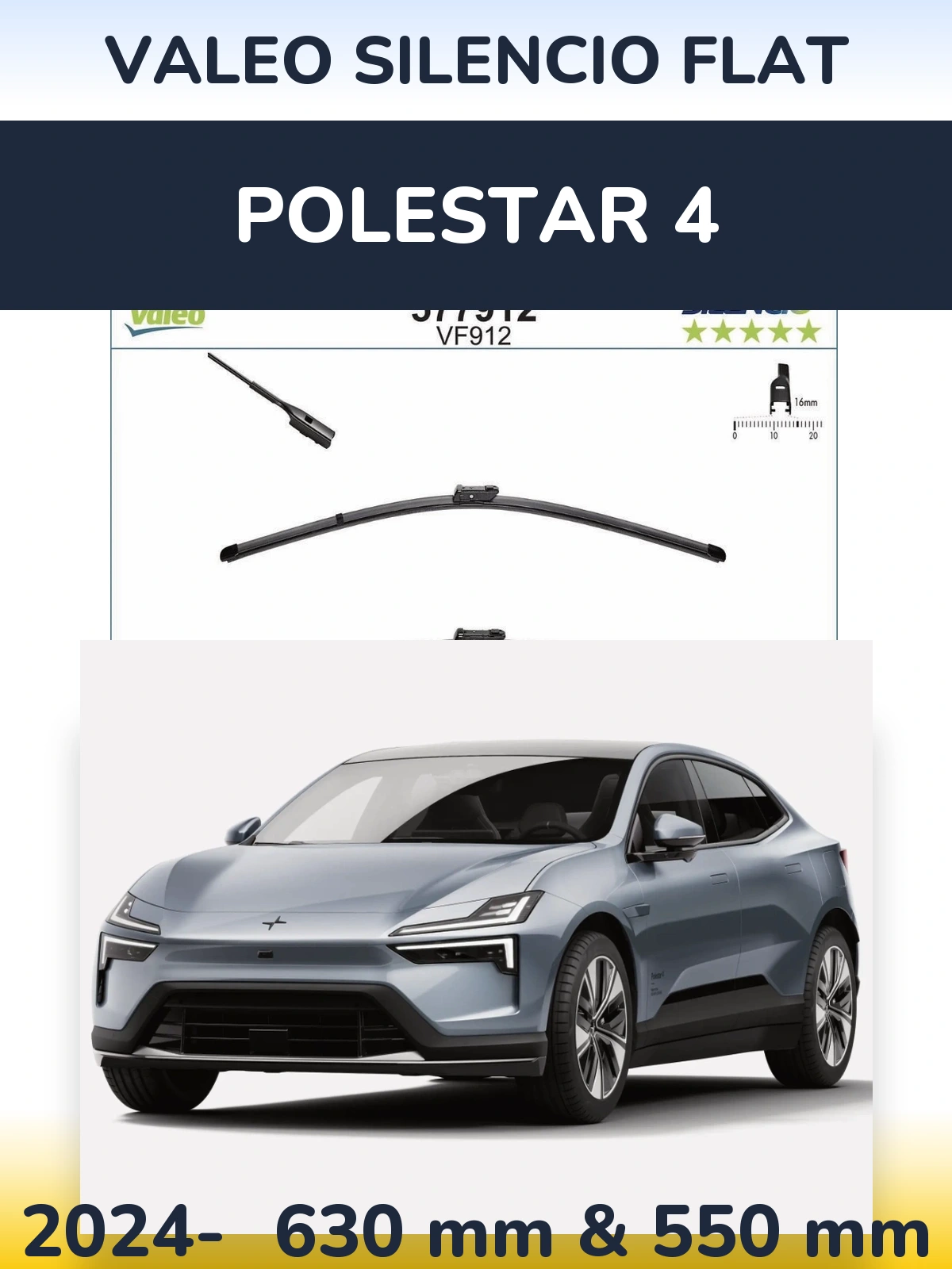 Комплект передніх щіток Valeo Silencio Flat 630 & 550 мм для Polestar 4 2024-2026