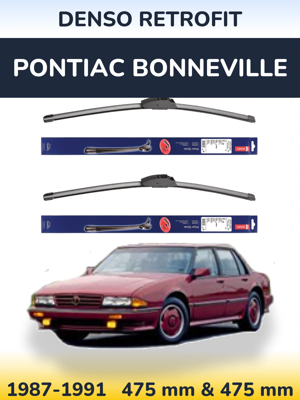 Sada předních stěračů Denso Retrofit 475 a 475 mm pro Pontiac Bonneville 1987-1991