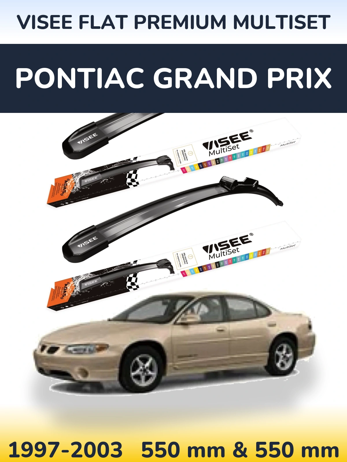 Комплект передніх щіток VISEE FLAT PREMIUM MultiSet 550 & 550 мм для Pontiac Grand Prix 1997-2003