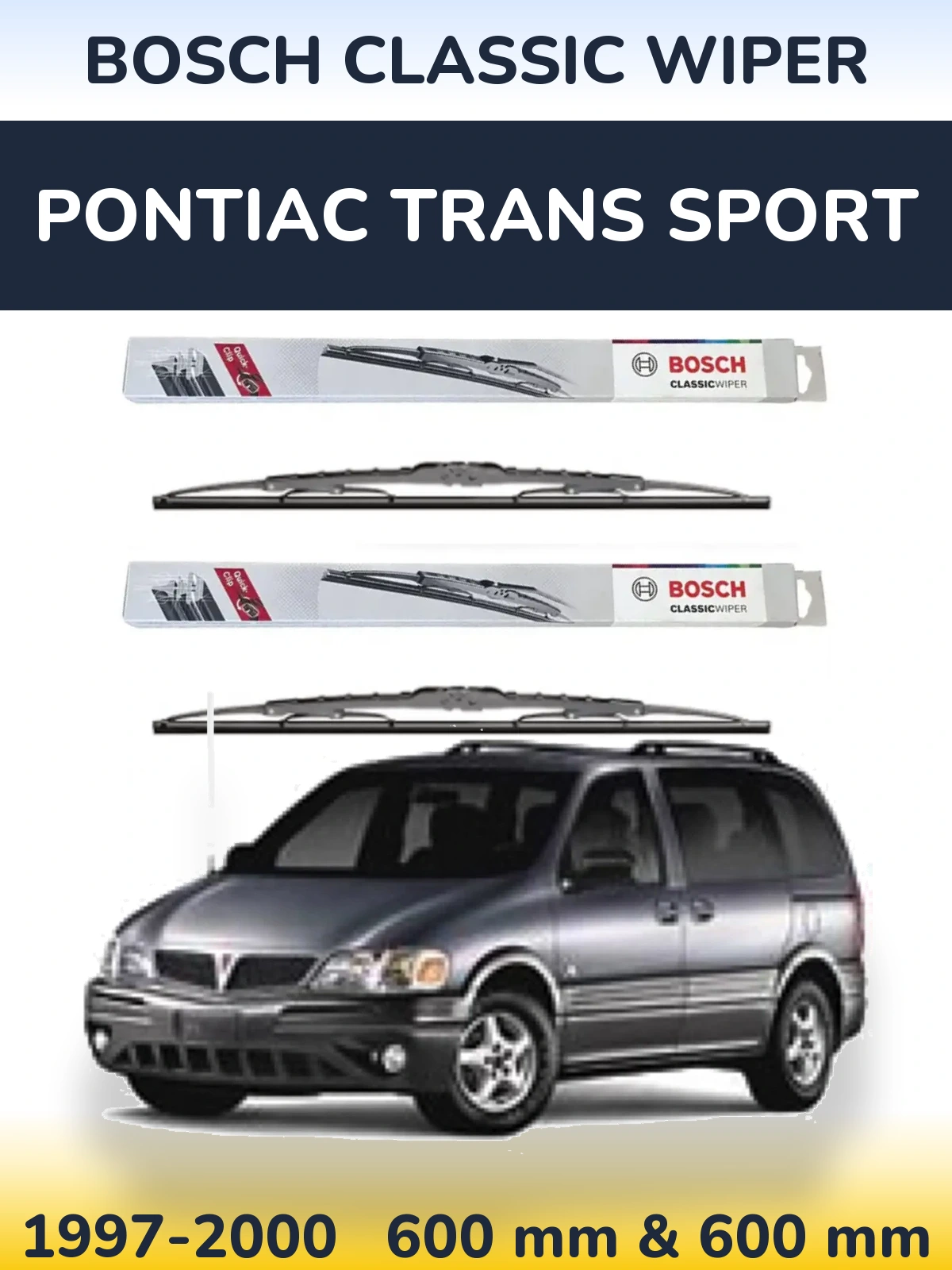 Sada předních stěračů BOSCH Classic Wiper 600 a 600 mm pro Pontiac Trans Sport 1997-2000