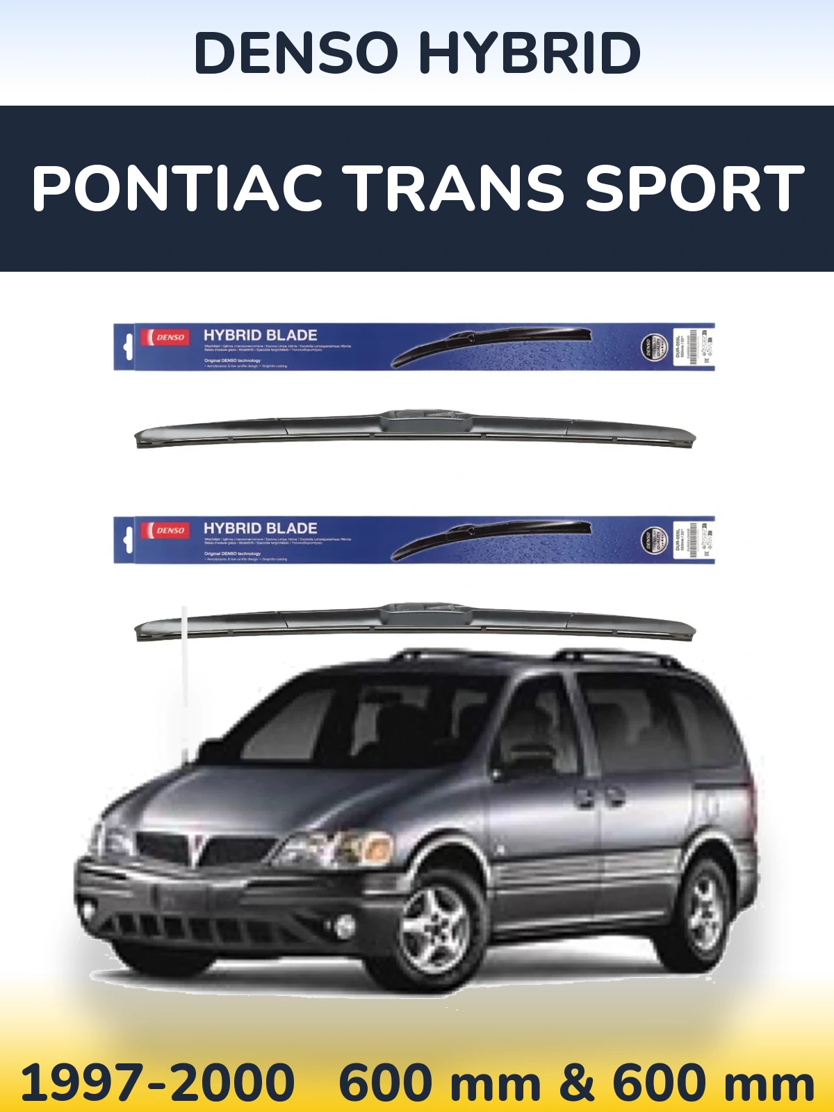 Sada předních stěračů Denso Hybrid 600 a 600 mm pro Pontiac Trans Sport 1997-2000
