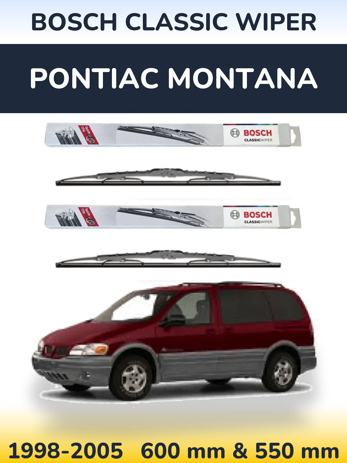 Sada předních stěračů BOSCH Classic Wiper 600 a 550 mm pro Pontiac Montana 1998-2005