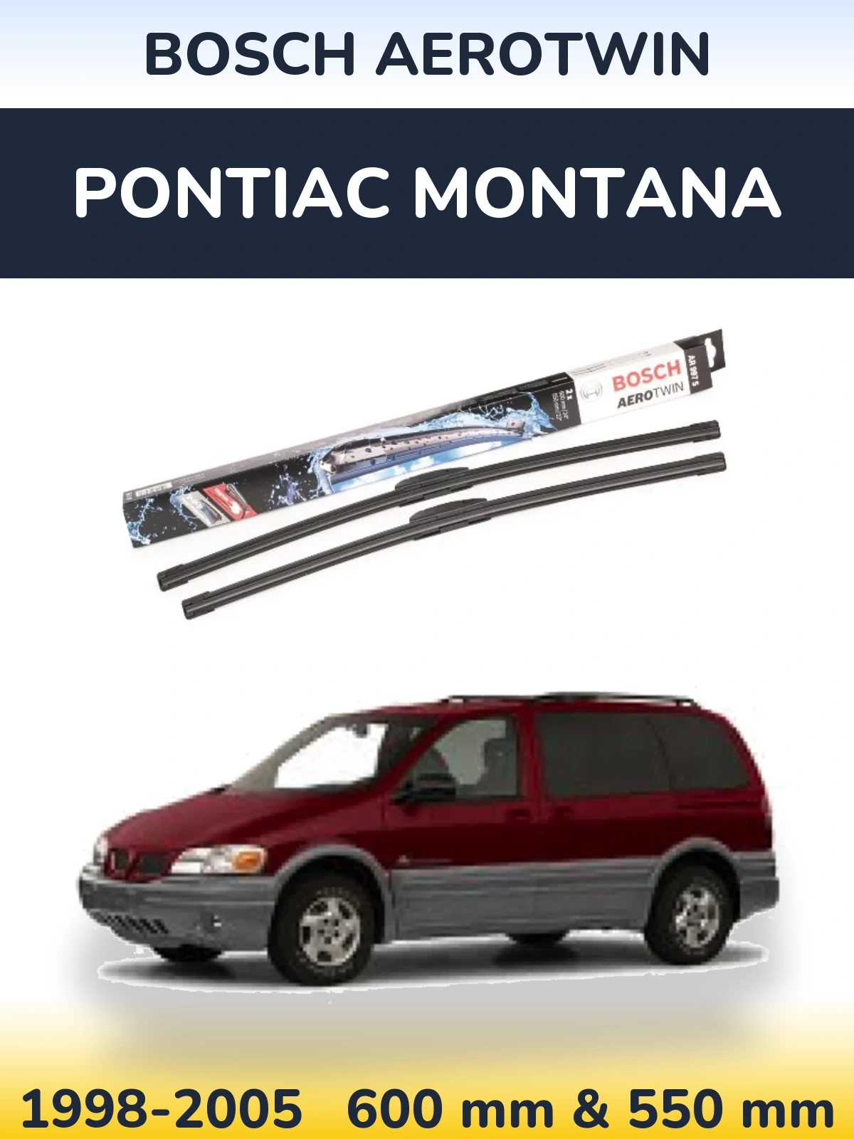Sada předních stěračů BOSCH AeroTwin 600 a 550 mm pro Pontiac Montana 1998-2005